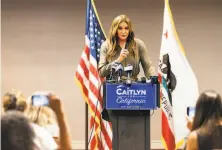  ?? Noah Berger / Associated Press ?? Republican candidate Caitlyn Jenner opposes allowing Gov. Gavin Newsom to add his party affiliatio­n to the recall ballot.