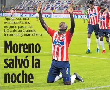  ?? FOTOS HANSEL VÁSQUEZ ?? Daniel Moreno festeja el único gol del partido y su primera anotación con la camiseta rojiblanca.