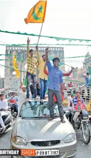  ??  ?? Muslims across the city on Saturday celebrated Milad-unNabi, birthday of Prophet Muhammed. A massive procession was taken out from Charminar to Moghalpura playground by the Sunni United Forum of India on the occasion. Thousands of people dressed in...