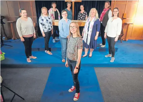  ??  ?? Members of the Military Wives Choir rehearse in Leuchars with Samantha Stevenson, front.