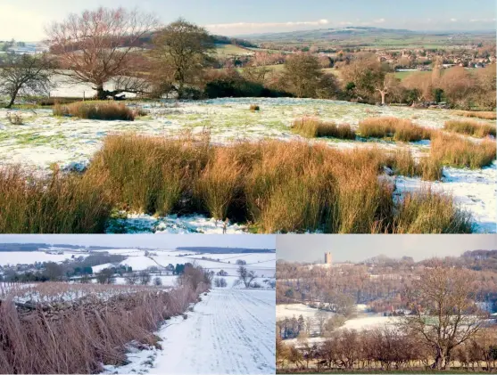  ?? ?? Cribyn & N escarpment from Pen y Fan [Captions clockwise from top] Looking west to Bredon
Hill from the slopes above Broadway; Broadway Tower seen from the Cotswold Way near Buckland Wood; View across the wintry Cotswold plateau from the fields to the west of Snowshill