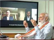  ??  ?? PM Narendra Modi interactin­g with Google CEO Sundar Pichai and team