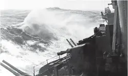  ??  ?? HMS Belfast encounteri­ng heavy seas off Iceland in February 1943.