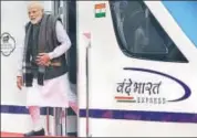  ?? ANI ?? PM Narendra Modi during the inaugurati­on of Vande Bharat Express at New Delhi Railway Station on Friday