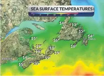  ??  ?? Current sea surface temperatur­es found along our coastlines. (WSI Max Storm)