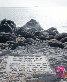  ??  ?? The memorial plaque on the rocky shore of Mt Maunganui records the deaths of 22 people when the launch Ranui capsized on December 28, 1950.