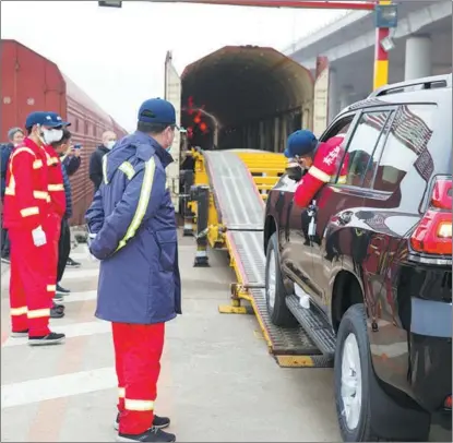  ?? PROVIDED TO CHINA DAILY ?? A brand-new car from Japan is bound for Kazakhstan through China’s first sea-to-land transporta­tion channel for motor vehicles that links East Asia and Central Asia.