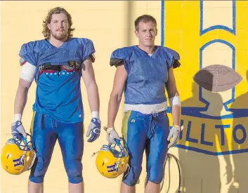  ?? GORD WALDNER ?? Saskatoon Hilltops’ new bookends are defensive linemen Tom Schnitzler and Blake Hermann.