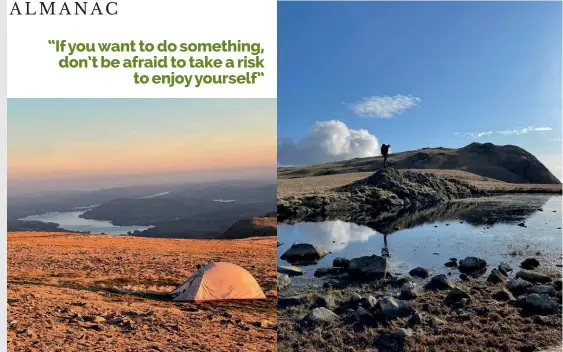  ??  ?? [above left] Sunset on Fairfield [above left] Reflecting on things on Whin Rigg