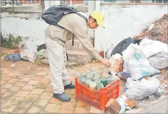  ??  ?? Un técnico del Senepa derrama el agua acumulada en botellas para eliminar criaderos.