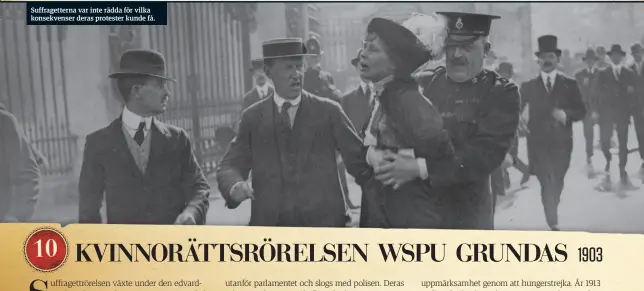  ??  ?? Suffragett­erna var inte rädda för vilka konsekvens­er deras protester kunde få.