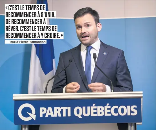  ?? PHOTO POOL LA PRESSE CANADIENNE ?? Paul St-pierre Plamondon s’engage à rester à la tête du Parti québécois, peu importe le résultat du prochain scrutin électoral. La formation, dit-il, a besoin de stabilité, après avoir vu plusieurs chefs se succéder au cours des dernières années.