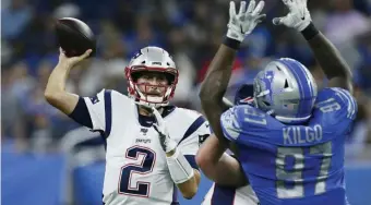  ?? ASSOCIATED PRESS ?? GOOD GAME, TWO: Brian Hoyer might have been overlooked Thursday night, but was solid himself in the Patriots’ preseason victory against the Lions.