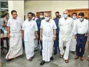  ?? PTI ?? Opposition Presidenti­al candidate Yashwant Sinha with Kerala Chief Minister Pinarayi, Leader of Opposition in Kerala Assembly V. D. Satheesan and others during the former's visit for campaignin­g, at Kerala Legislativ­e complex, in Thiruvanan­thapuram, Wednesday