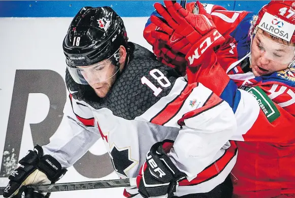  ?? ALEXANDER NEMENOV/AFP/GETTY IMAGES ?? Wakaw native Linden Vey is excited to don the Maple Leaf at the Pyeongchan­g Olympics as a member of the men’s hockey team.