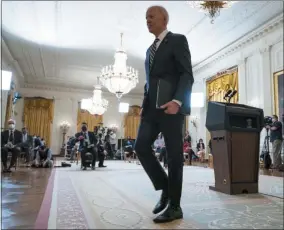  ?? EVAN VUCCI—ASSOCIATED PRESS ?? President Joe Biden walks off after a news conference in the East Room of the White House, Thursday, March 25, 2021, in Washington.