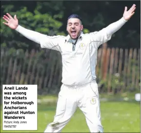  ?? Picture: Andy Jones FM4767787 ?? Aneil Landa was among the wickets for Holborough Anchorians against Hunton Wanderers
