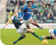  ??  ?? Lassana Coulibaly felt the full force of this Ryan Porteous challenge