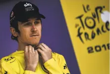  ?? Jeff Pachoud / AFP / Getty Images ?? Great Britain’s Geraint Thomas wears the overall leader's yellow jersey, but will he defer to Sky teammate Chris Froome?