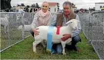  ??  ?? Andrew and Kerry Lucas at the 105th Mackenzie Highland Show in Fairlie in April with Rivermoor 52, a six-month-old ewe lamb judged Reserve Champion Dorper Ewe. A ram lamb from the same Australian Etiwanda Dorper Stud bloodlines was judged champion...