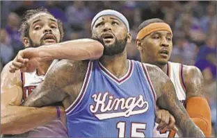  ?? After seeing what Kings got for DeMarcus Cousins, Joakim Noah (l.) and Knicks may want to shove aside idea of trading Carmelo Anthony for now. AP ??