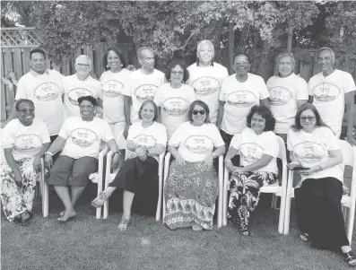  ?? ?? Fifteen of the 1975-1976 NGSS graduating batch at Nayeem Ali’s residence in Pickering, Ontario. Front row, from left Jennifer Joseph (Prince), June JamesMuehl­er, Shanta Sinha (Suroojanie Muldeo), Aziza Rohoman (Bacchus), Joan Jaundoo and Valerie Yassin. In back row, from left, are Paul Bahadur, Paul Gomes, Joan Williams, Naraindra Prashad, Miranda La Rose, David Sears, Janice Perreira (Pieters), Harry Booklall (Lomraj) and Nayeem Ali.