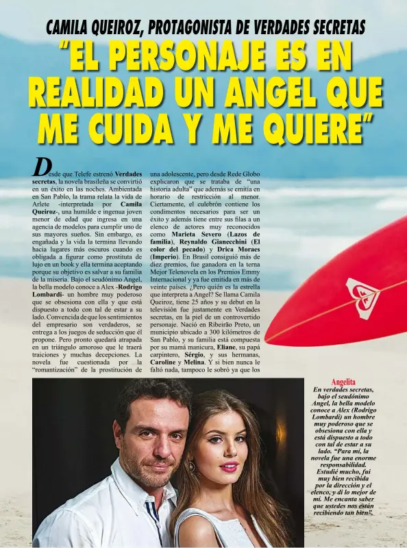  ??  ?? Angelita En verdades secretas,bajo el seudónimo Angel, la bella modelo conoce a Alex (Rodrigo Lombardi) un hombre muy poderoso que se obsesiona con ella y está dispuesto a todo con tal de estar a su lado. “Para mí, la novela fue una enormeresp­onsabilida­d. Estudié mucho, fui muy bien recibida por la dirección y el elenco, y di lo mejor de mí. Me encanta saber que ustedes nos están recibiendo tan bien”.