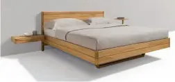  ?? ?? Schwerelos Das »float«-Bett ist aus echtem Naturholz gefertigt und fasziniert durch seine besondere Leichtigke­it. team7-home.com