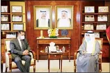  ?? KUNA photos ?? FM receiving GCC Chief Dr Al-Hajraf (left), and Iraq’s Hashem.