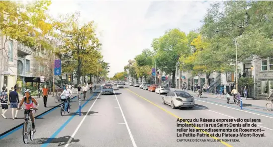  ?? CAPTURE D’ÉCRAN VILLE DE MONTRÉAL ?? Aperçu du Réseau express vélo qui sera implanté sur la rue Saint-Denis afin de relier les arrondisse­ments de Rosemont— La Petite-Patrie et du Plateau-Mont-Royal.