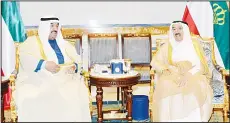  ?? KUNA photo ?? His Highness the Amir Sheikh Sabah Al-Ahmad Al-Jaber Al-Sabah on Tuesday received at Bayan Palace His Highness Sheikh Nasser Al-MohammadAl-Ahmad Al-Sabah.