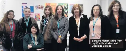  ??  ?? Barbara Fisher (third from right) with students at Uxbridge College
