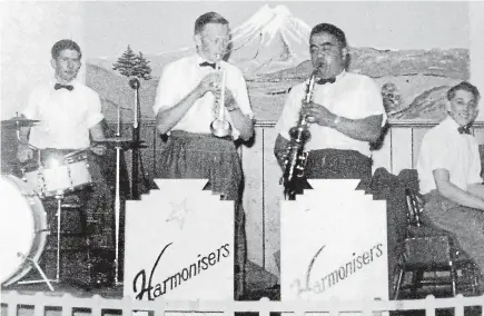  ??  ?? The Harmoniser­s, from left, Bob Crow, Neville Goble, Lou McDonald and Colin King.