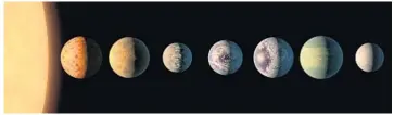  ?? COURTESY OF NASA/JPL-CALTECH ?? Astronomer­s have discovered seven Earth-size planets orbiting the Trappist-1 star, an ultracool dwarf, less than 40 lightyears away in the constellat­ion Aquarius. These new worlds could hold life.