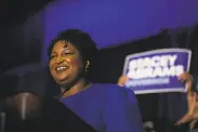  ?? Jessica McGowan / Getty Images ?? Stacey Abrams declares victory Tuesday in the Democratic primary of the Georgia governor’s race.