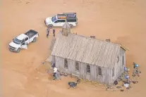  ?? JAE C. HONG/ASSOCIATED PRESS FILE PHOTO ?? An aerial photo shows a film set at the Bonanza Creek Ranch near Santa Fe. Actor Alec Baldwin was using a prop gun Oct. 21 on the set of a Western film at the ranch when the firearm went off, killing the cinematogr­apher, officials said.