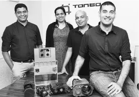  ??  ?? ( From right) Tonbo Imaging CEO Arvind Lakshmikum­ar, Sandeep George, Cecila D'souza and Ankit Kumar