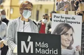  ?? Fernando Villar / Efe ?? La candidata de Més Madrid, Mónica García, en la presentaci­ó del cartell electoral de la seva formació, ahir, a Alcorcón.