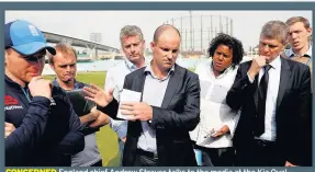  ??  ?? CONCERNED England chief Andrew Strauss talks to the media at the Kia Oval