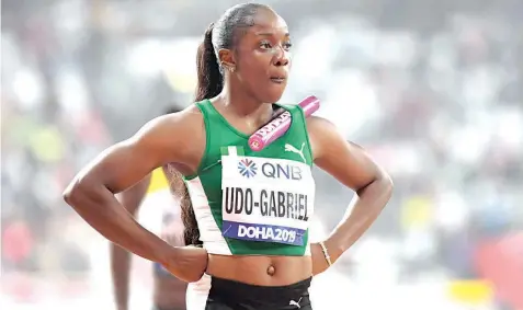  ?? Photo: AFP ?? Joy Udo- Gabriel of Making of Champions ( MOC) competed in Nigeria Women’s 4x100m Relay heats at the 2019 IAAF Athletics World Championsh­ips at the Khalifa Internatio­nal stadium in Doha