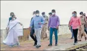  ?? PTI ?? Chief minister Mamata Banerjee inspects areas damaged after Cyclone Yaas, in Digha.