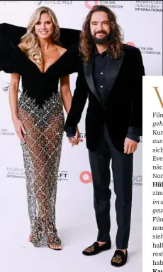  ?? ?? Für Model Heidi Klum (Kleid: Valdrin Sahiti, Schmuck: Lorraine Schwartz) und Ehemann Tom Kaulitz ist Elton Johns Party gesetzt