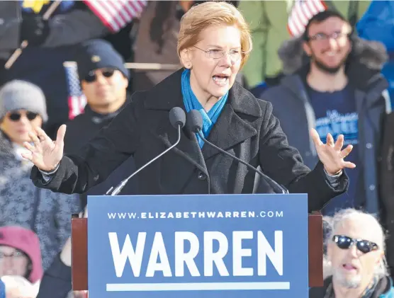  ??  ?? IN THE RUNNING: Senator Elizabeth Warren launches her entry into the 2020 US presidenti­al race in Massachuse­tts. Picture: AFP