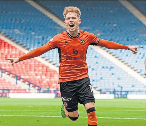  ?? ?? NET BUSTER: United’s Kai Fotheringh­am, who has hit 14 goals this season, celebrates a strike against Queen’s Park.