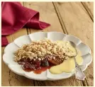  ?? ?? Fish pie (left) and plum crumble (above). Pictures: OAKHOUSE FOODS