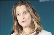  ?? GRAHAM HUGHES / THE CANADIAN PRESS ?? Canada will create a new ambassador position dedicated to women, peace and security, Foreign Affairs Minister Chrystia Freeland announced in Montreal on Saturday.