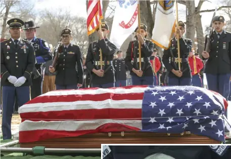  ?? NICOLAUS CZARNECKI / HERALD STAFF ?? HONORING HIS SERVICE : Hundreds attend the funeral for Army veteran James McCue, who served in World War II, at Bellevue Cemetery in Lawrence Thursday.