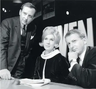  ?? CBC STILL PHOTO COLLECTION ?? Laurier LaPierre, Dinah Christie and Patrick Watson, were hosts of This Hour Has Seven Days. The current affairs show remains widely regarded as the best program ever on Canadian TV.