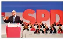  ??  ?? Leader of the Social Democratic Party (SPD), Martin Schulz, delivers a speech at a party congress of Germany’s Social Democrats in Berlin on Thursday. (AFP)