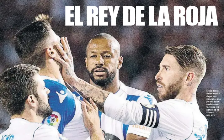  ?? FOTO: GETTY ?? Sergio Ramos no fue expulsado por este manotazo, si no por una acción en el descuento. Fue su roja número 18 en Primera